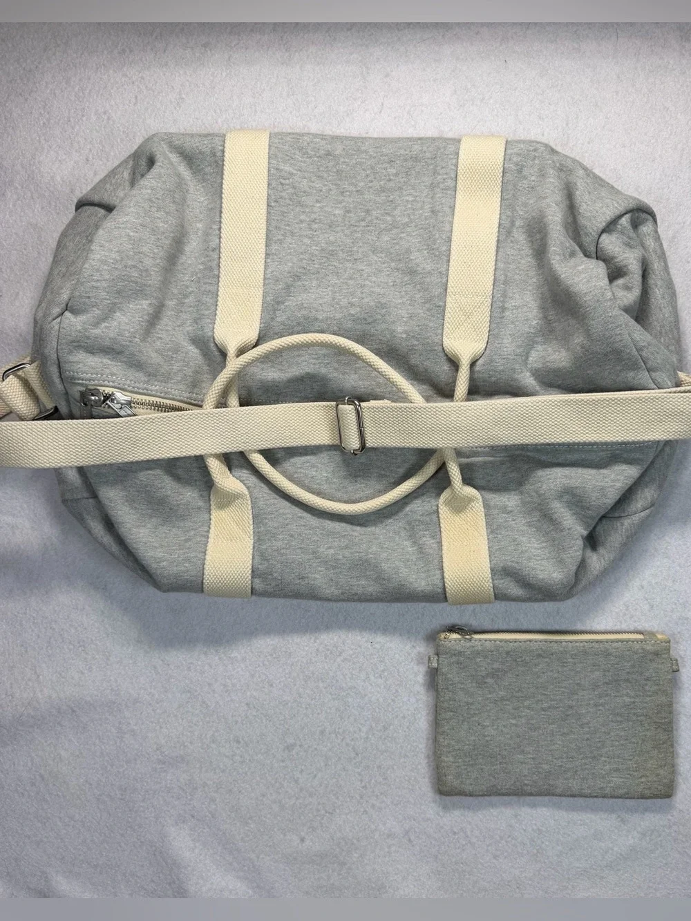 Brandy Melville Gray Heather Duffle Bag w/ Matching Zip Pouch Weekend Gym Travel